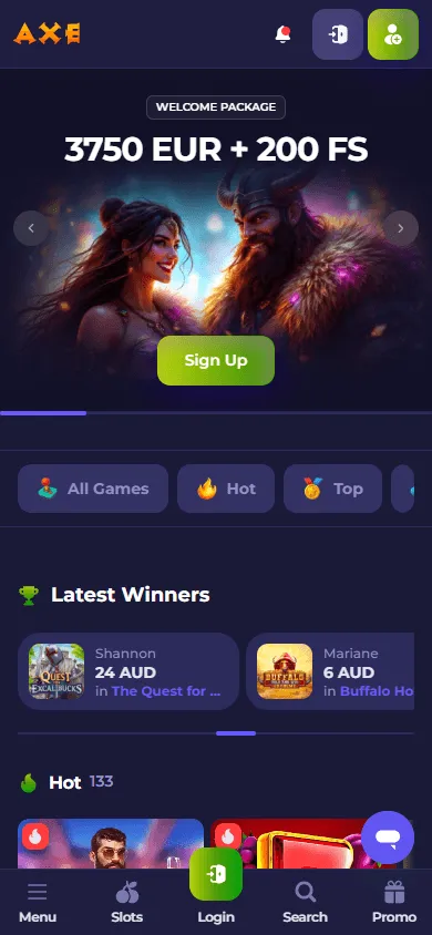 Axecasino mobile home experience with games and account features